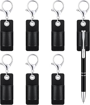 6 Pieces Portable Leather Pen Holder PU Leather Badge Pencil Pocket Protector Pouch Holder Organizer Pen Protector for Neck LanyardBlack