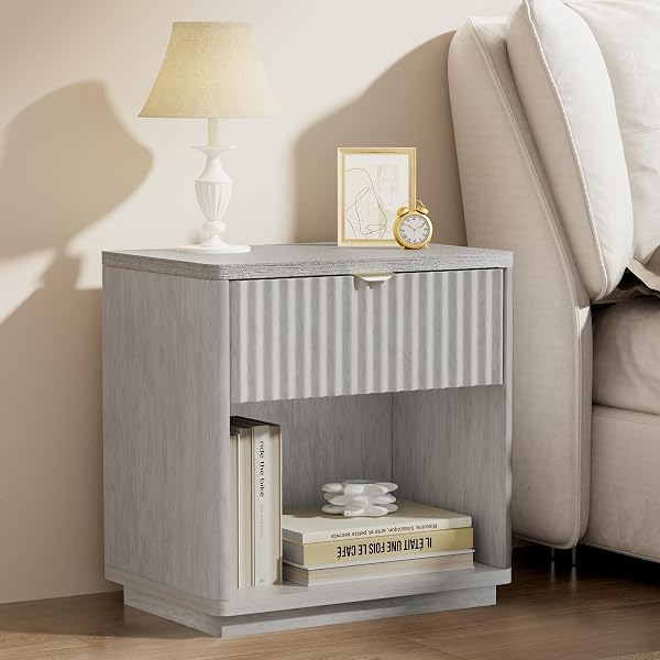 SnuHome Nightstands Set of 2, Nightstand with Drawers Bedside Table End Table, Modern Fluted Nightstand Bed Side Table f