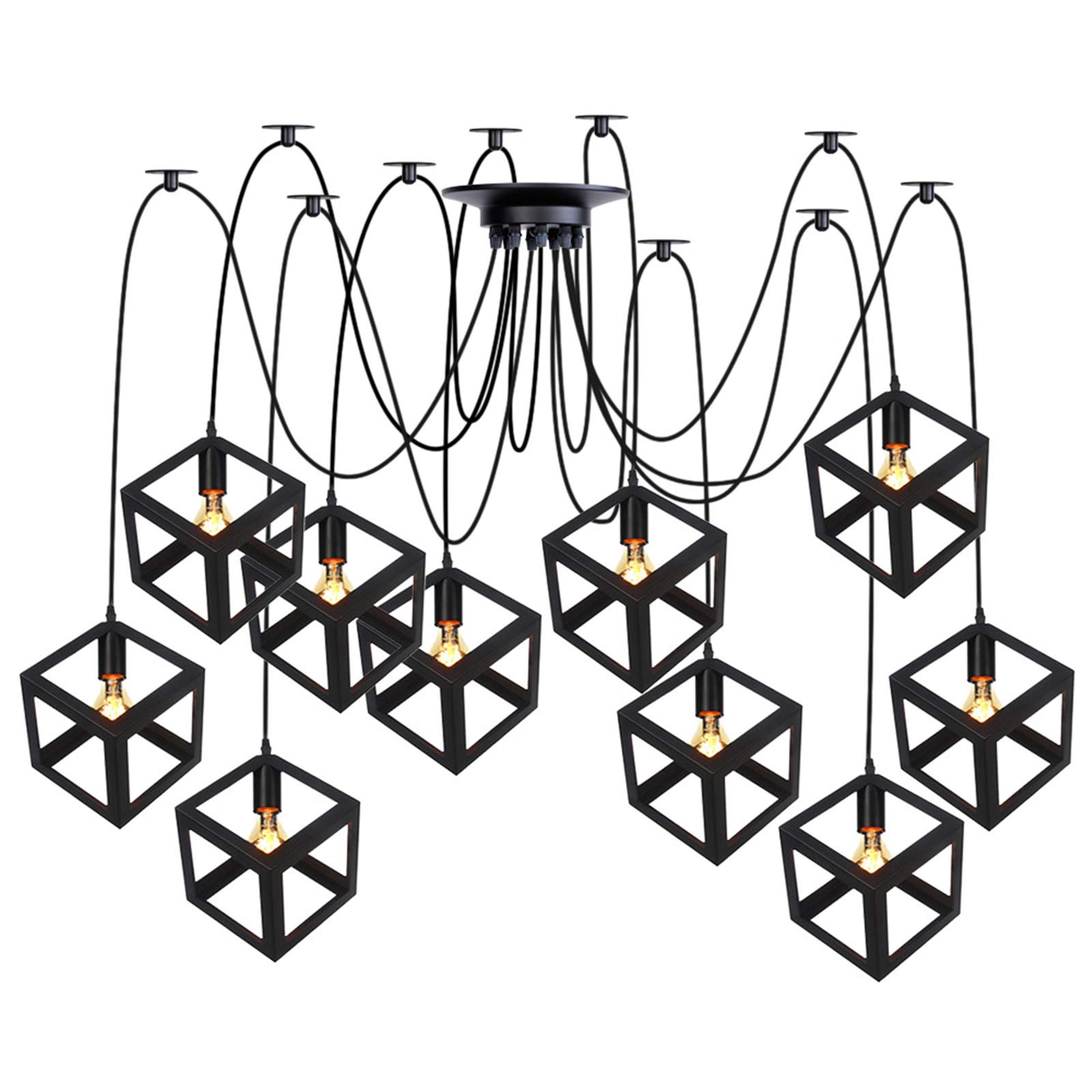Lampes suspendues à faire soi-même en métal noir réglable de 2 à 10 lumières