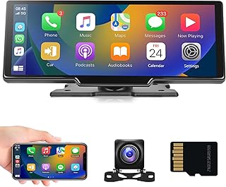 Wireless Apple Carplay Portable Car Stereo Android Auto Carplay Screen, Rimoody 9.3 inch HD Touchscreen Portable Car Radio Receiver with Siri Bluetooth GPS Rear Backup Camera Driving Recorder 9V-36V