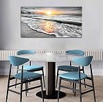 Bamdeya Canvas Wall Art Living Room Black and White Wall Decor Beach Prints Pictures for Bedroom Wall Décor Ocean Posters Room Décor Office paintings Sea Sunset Wall Decorations Framed 20x40inches