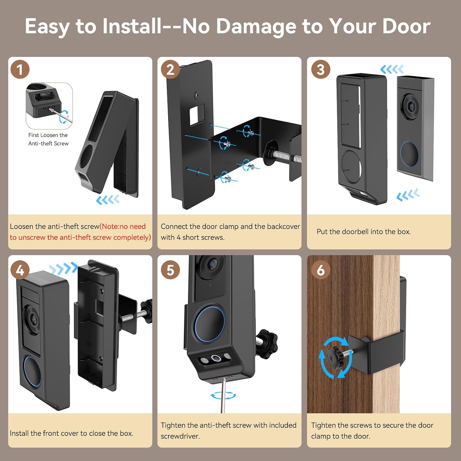 Anti-Theft Video Doorbell Mount for Eufy E340 Camera, No-Drill Adjustable Mounting Bracket Holder Accessories for Eufy Doorbell Camera Mount, Apartment Door Bell Kits for Home Rentals Room (Black)