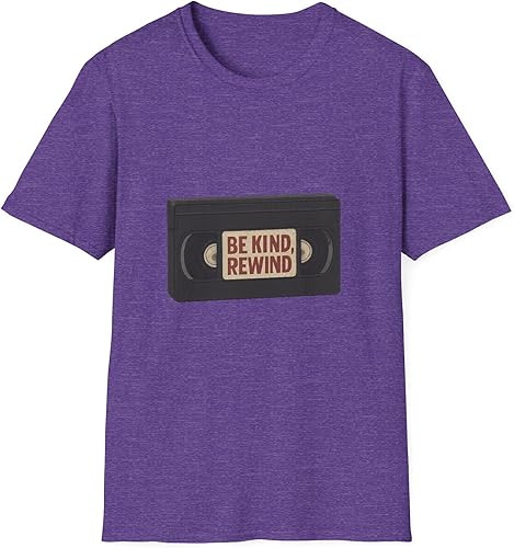Be Kind Rewind VHS Tape T-Shirt Retro 80s 90s Nostalgia Heather Purple