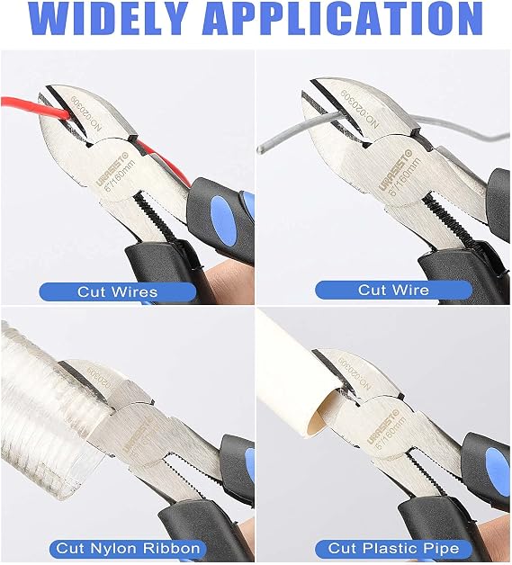 URASISTO 6-Inch Side-Cutting Pliers Diagonal Pliers with heavy Duty Nickel Chromium Steel Construction