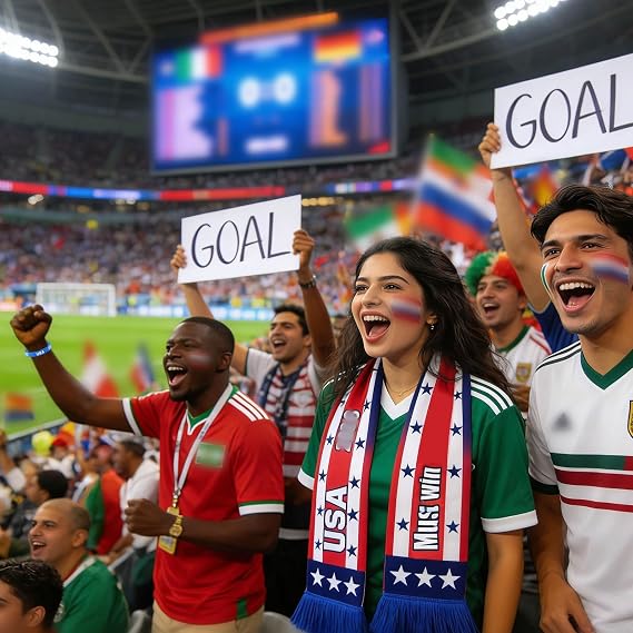 World Cup Fan Scarf, Double-Sided Print, Includes Cheering Wristband and Whistle