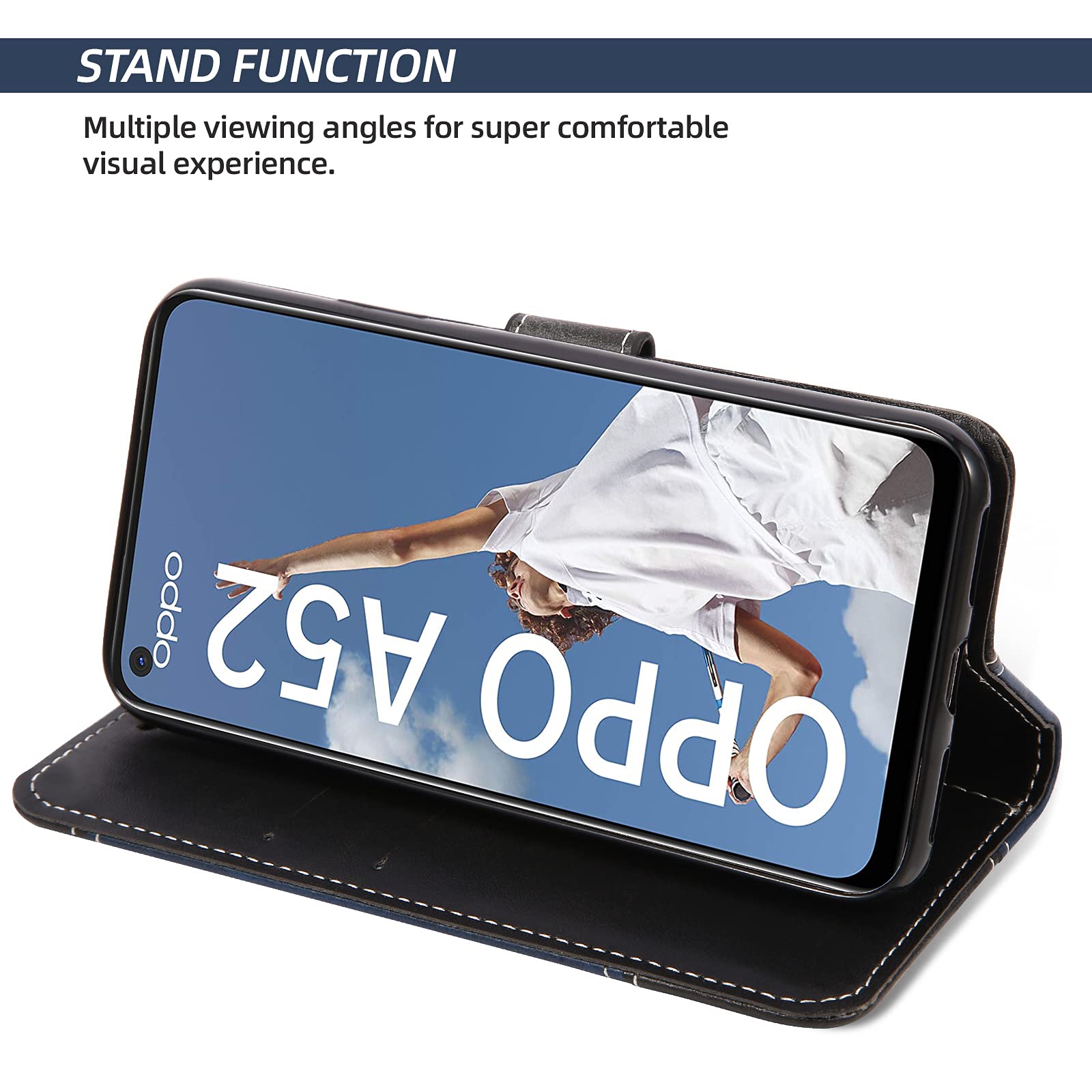 CASEONJAN Cover per Oppo A52 / Oppo A72 / Oppo A92, Pelle PU Custodia a portafoglio con scomparti per Slot Schede, Antiurto Flip Caso Cover per Oppo A52 / A72 / A92