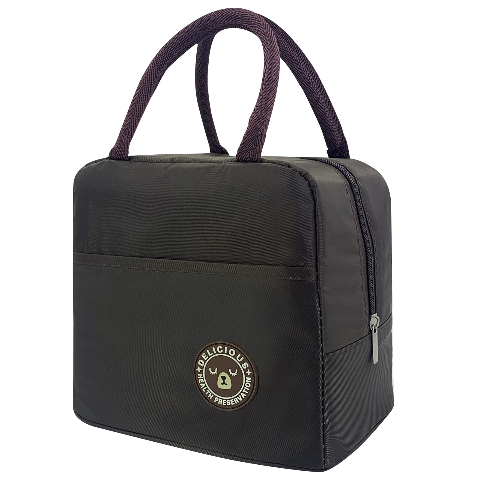 Mziart Insulated Lunch Bag, Cute Reusable Lunch Tote Bag with Pocket, Lunch Box Organizer Lunch Cooler Bag for Women/Men Brown