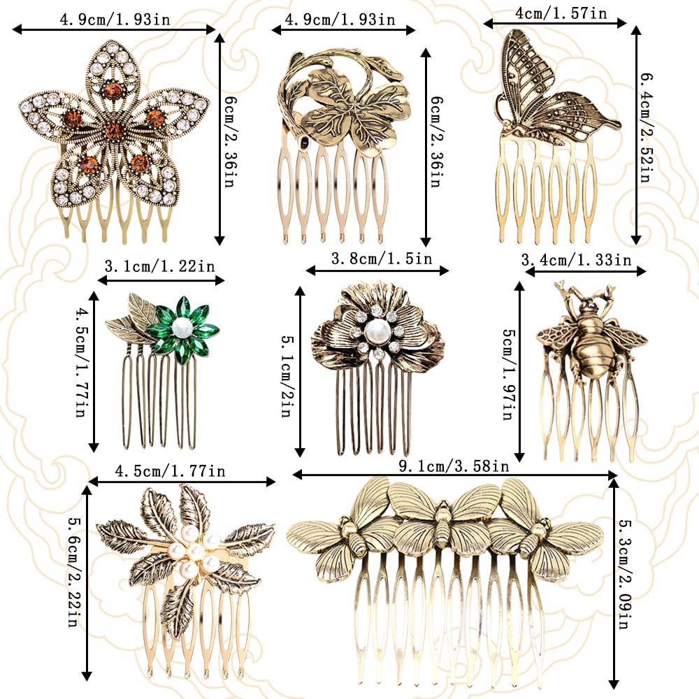 8 Pack Vintage Hair Side Combs for Women Decorative, INLAZYTIM Retro Gold Pearl Rhinestone Metal Hair Comb Clips with Teeth Grip Crystal Bridal Hair Piece Pins for Wedding Accessories - Image 2