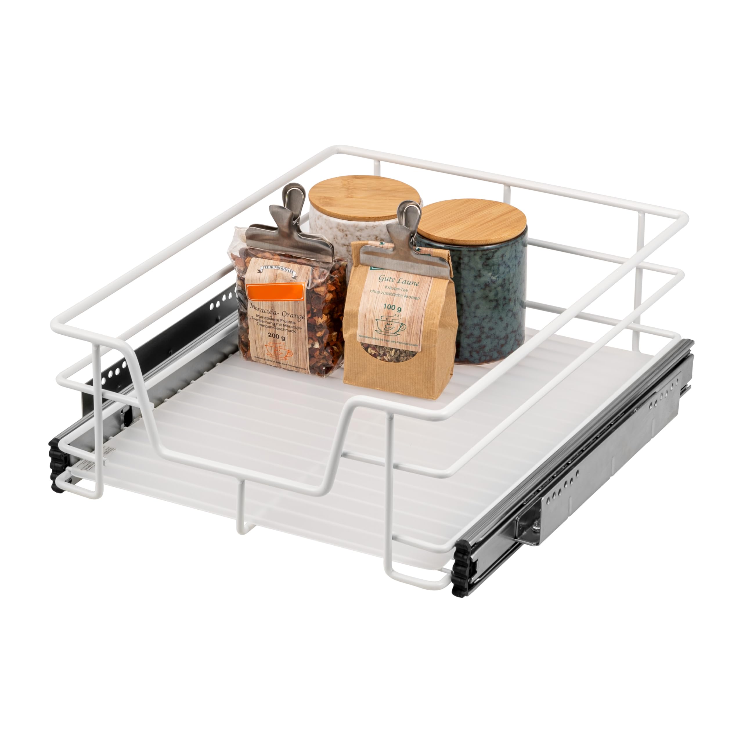 Bremermann White Telescopic Drawer 45 Cm With Shelf, For Retrofitting, With Ball-Bearing Telescopic Runners, Ideal For Kitchen, Bathroom & Bedroom, Made Of Metal (White)