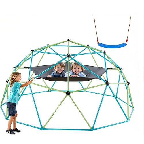 VEVOR Climbing Dome, 10FT Geometric Dome Climber with Swing & Hammock, 1000LBS Loading Kid's Jungle Gym Playground, Easy-Assembly Outdoor Backyard Climbing Equipment for Boys Girls 3 to 10 Years Old