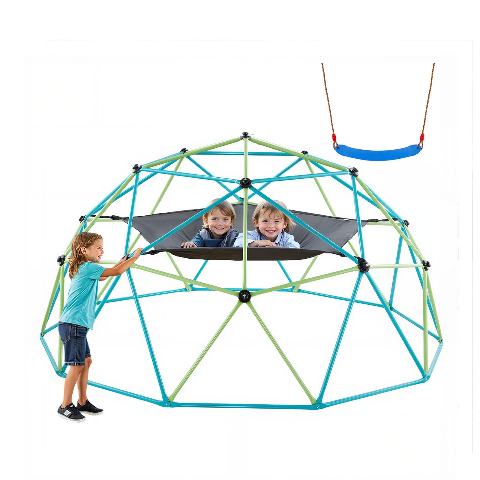 VEVOR Climbing Dome, 10FT Geometric Dome Climber with Swing & Hammock, 1000LBS Loading Kid's Jungle Gym Playground, Easy-Assembly Outdoor Backyard