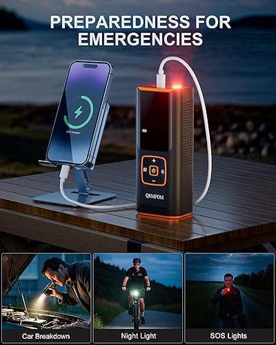 Miniatura 5 de Compresor de aire portátil para inflador de neumáticos, compresor de aire inalámbrico de 180 PSI 6 veces más rápido, bomba de aire con manómetro -