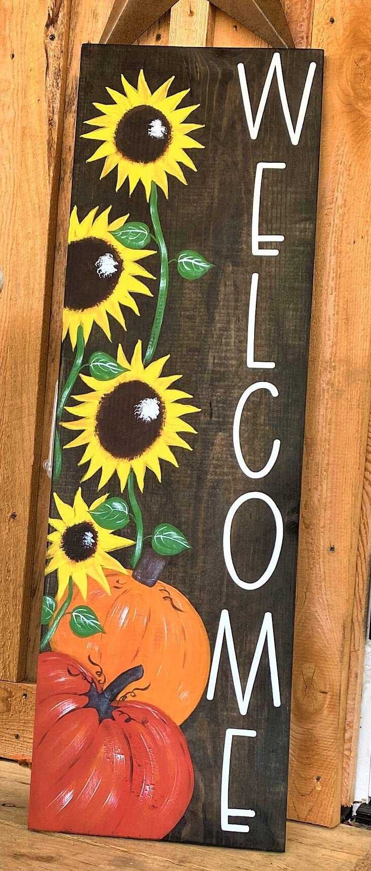 HOUVSSEN Porch Sign. Welcome Porch Sign. Sunflower Porch Sign. Fall Pumpkin Porch Sign. Halloween, Fall, Thanksgiving Wood Porch Sign and Decor. Metal Tin Signs & Sayings Home Decor Farmhouse 4x16 in