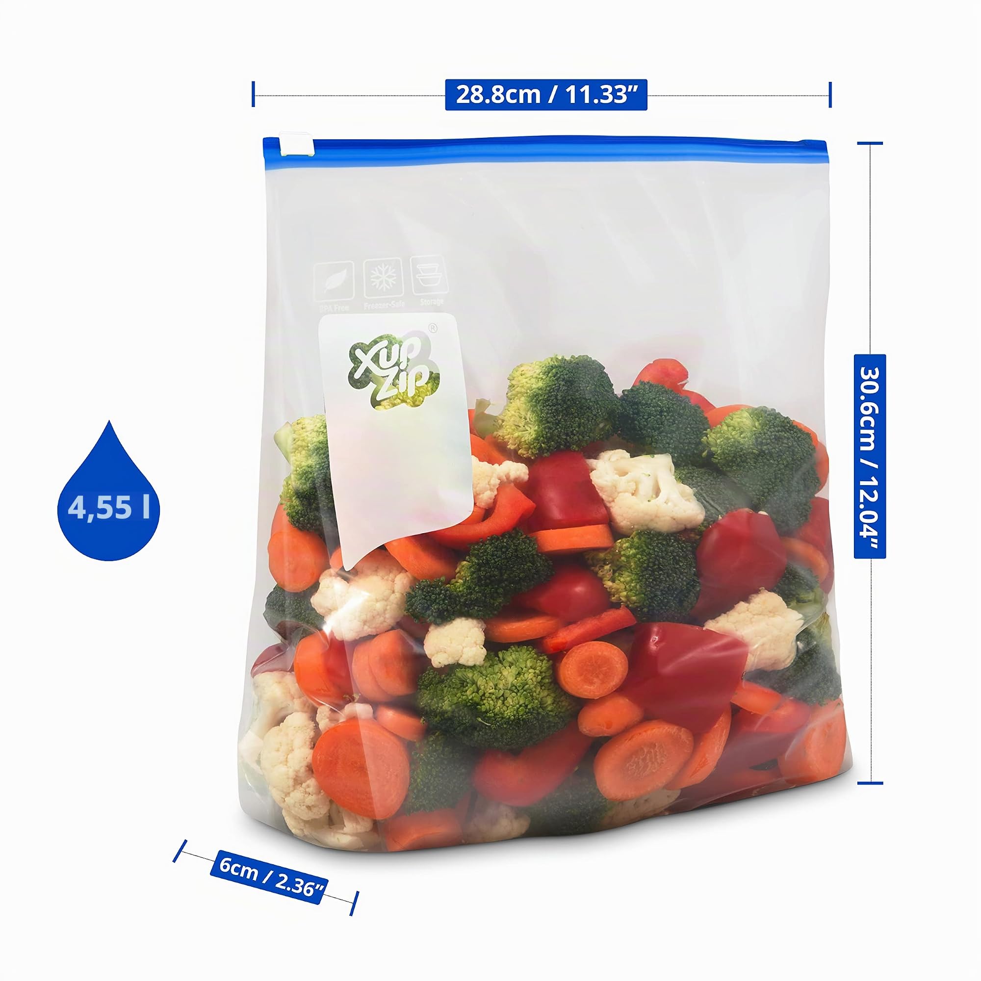 XupZip Gefrierbeutel zur Lebensmittel aufbewahrung| Hochleistungs Slider Taschen|Fill BPA freie Aufbewahrungsbeutel für Lebensmittel|Polyethylen| 30 x Gallonen Lebensmittelbeutel (4,55 l)