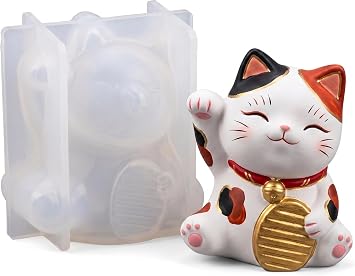 Operitacx Cat Maneki Cat Animal Silicone Mold Resin Aroma Stone Handmade Soap Candle Resin Clay Craft Effect Cat Shape Reusable Mold for Handmade Craft Making