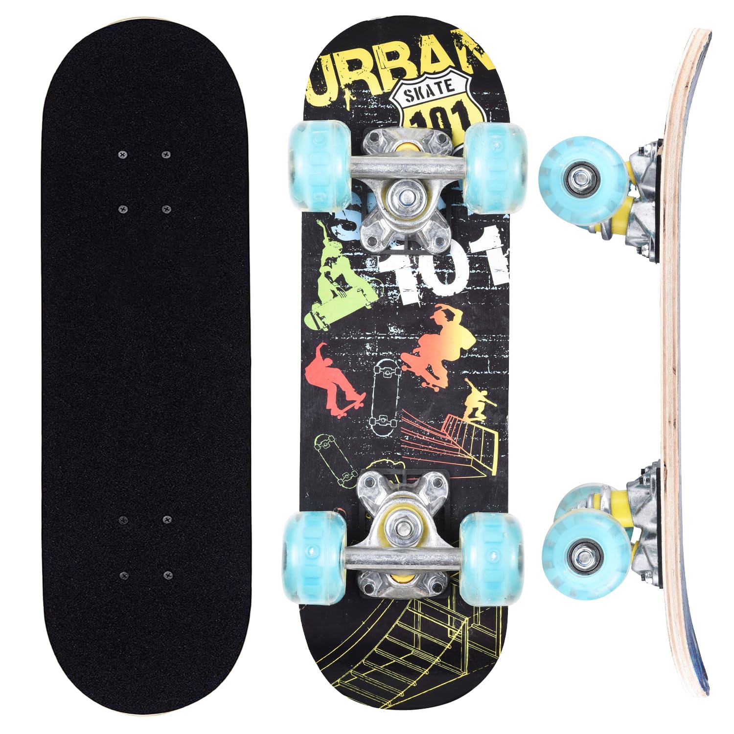 ERNAN Skateboard,Monopatín Completo Profesional de 17 x 5 Pulgadas,7 Capas Monopatín de Madera de Arce con Rodamiento ABEC-7 para Niño Niña