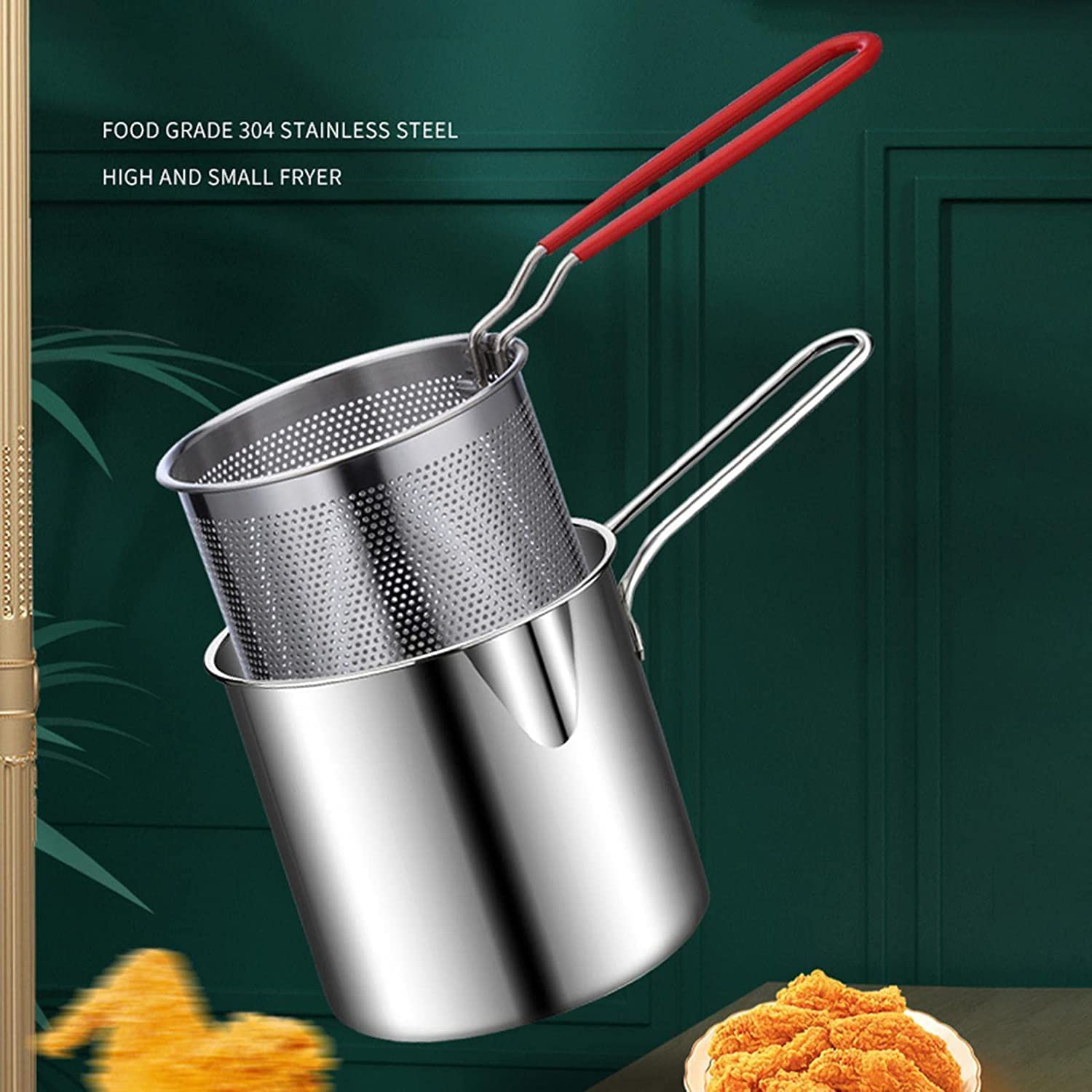 Stainless Steel Deep Frying Strainer & Oil Basket with Fryer Tong | French Fries Basket, Fry Pan, Deep Fryer, Food Strainer Colander, Potato Chips Rack, Mini Mesh Pot, Chicken Fryer for Kitchen 1