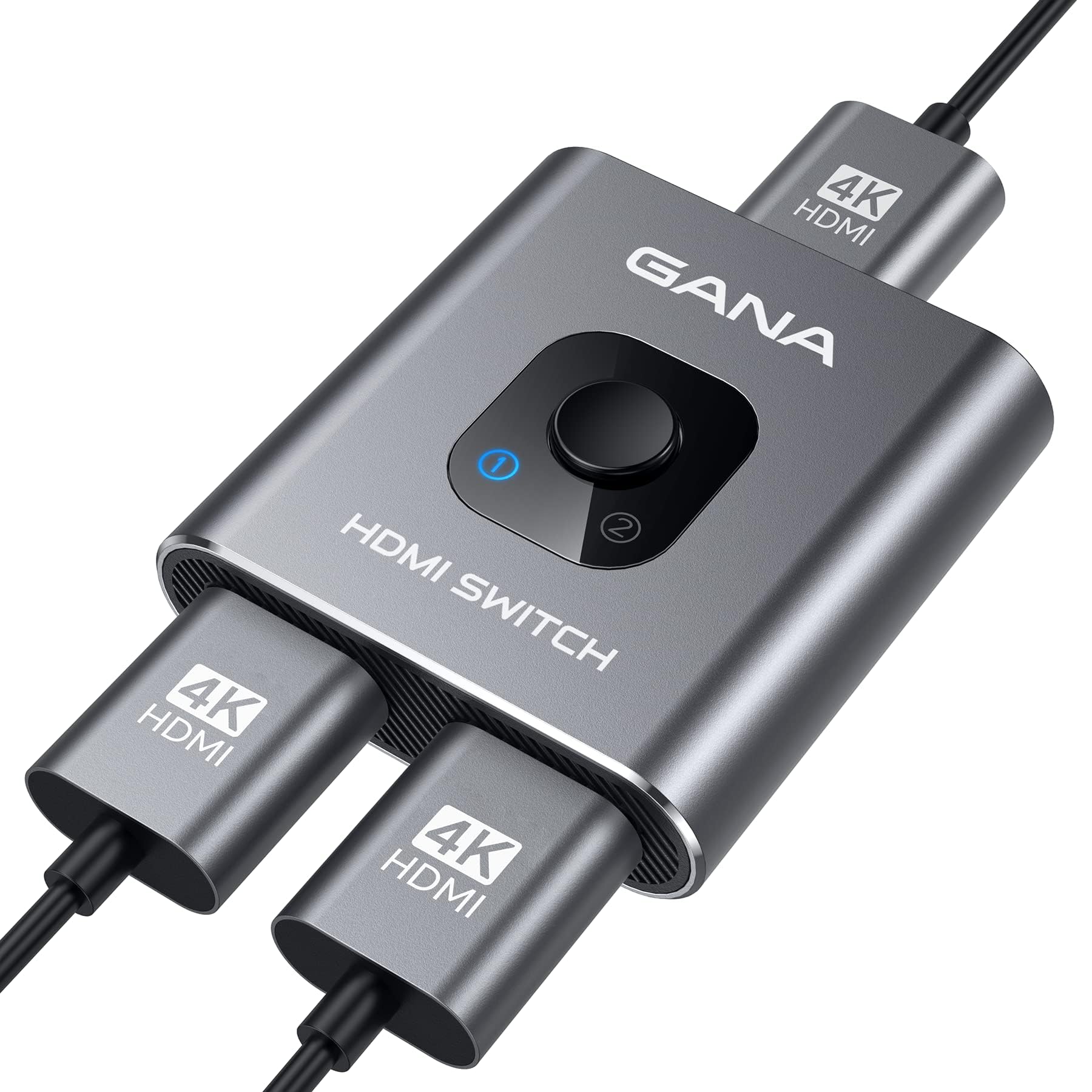 GANA Przełącznik HDMI 4K 60Hz - dwukierunkowy przełącznik aluminiowy 2 wejścia 1 wyjście/1 wejście 2 wyjścia - Plug & Play, kompatybilny z PS 5/4, serii X/S, PC (bez jednoczesnego wyświetlania)