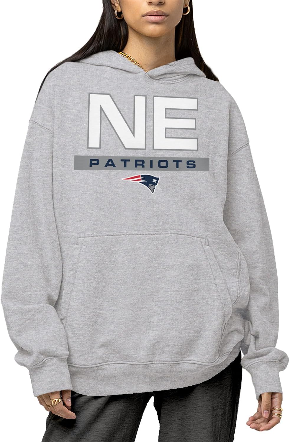 Hybrid Sports NFL - New England Patriots - City Block - Men's and Women's Pullover Hooded Fleece Sweatshirt - Size Small - New England Patriots - Athletic Heather