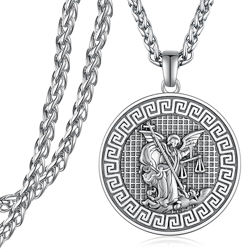 Collar de San Miguel para hombre, plata de ley 925, colgante de San Miguel con amuleto de medalla de protección religiosa, regalos para hombres,