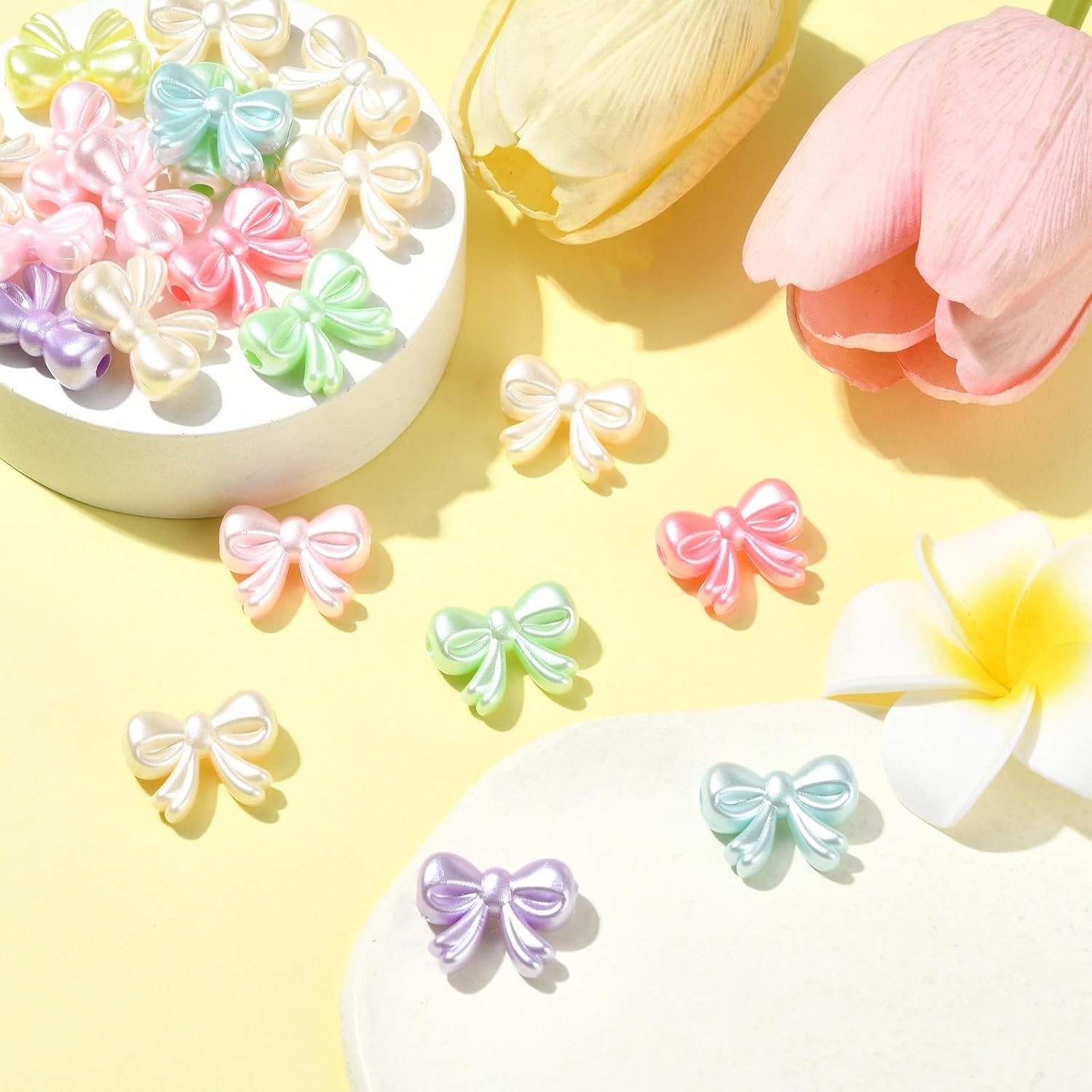 DanLingJewelry Approx 590Pcs Random Colorful Acrylic Bow Beads Imitation Pearl Bowknot Beads for DIY Bracelets Necklaces Making - Image 5