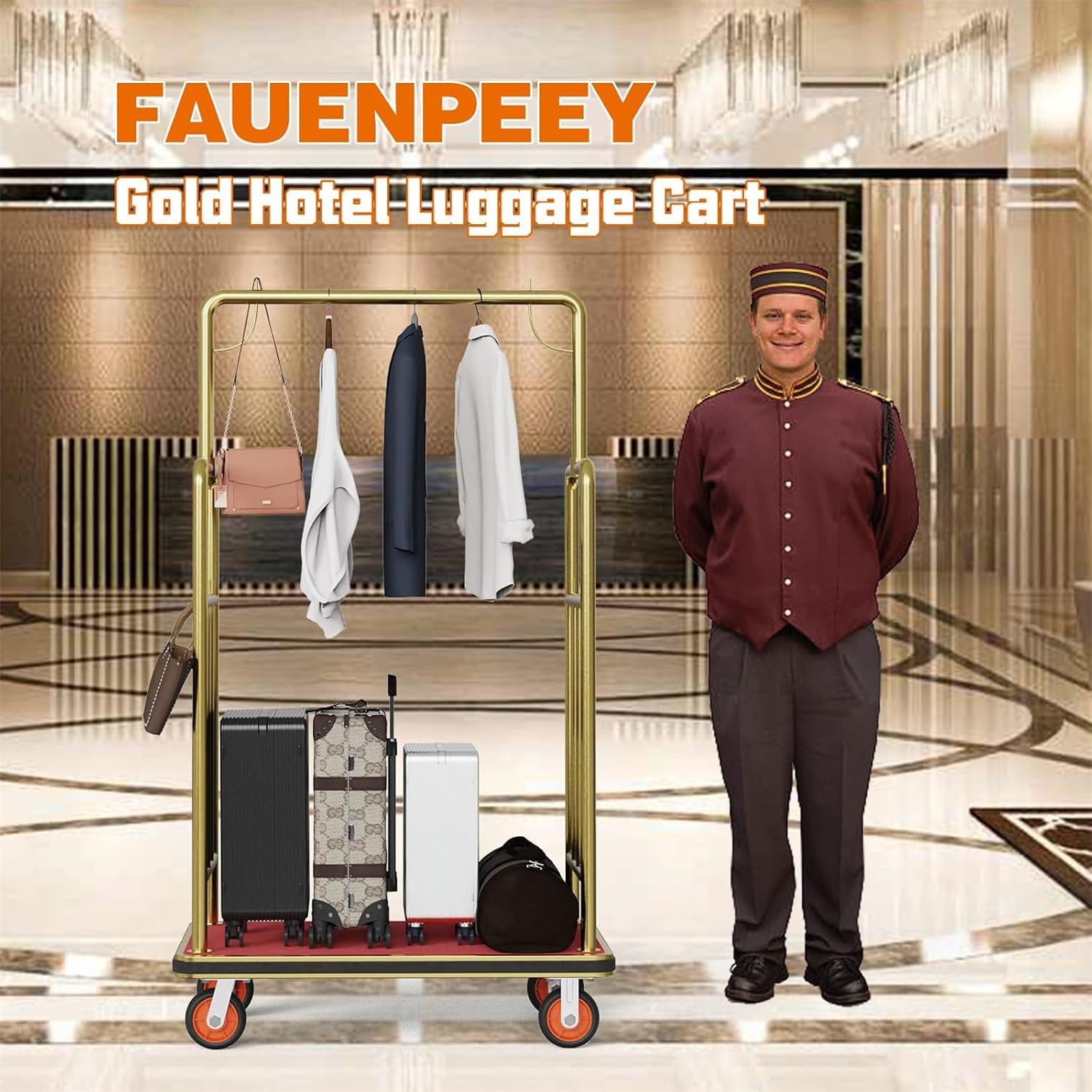 Carro De Equipaje para Hotel (42" X 24") con Ruedas De 6" Gold