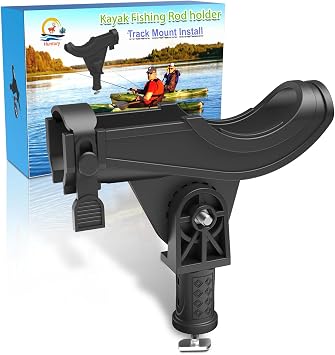 Huntury Kayak Track Fishing Rod Holder with Rubber Strap Easy Adjust and Remove, Compatible with Baitcasting and Spinning Reels, Track Mount Accessories, Kayak Fishing Accessories
