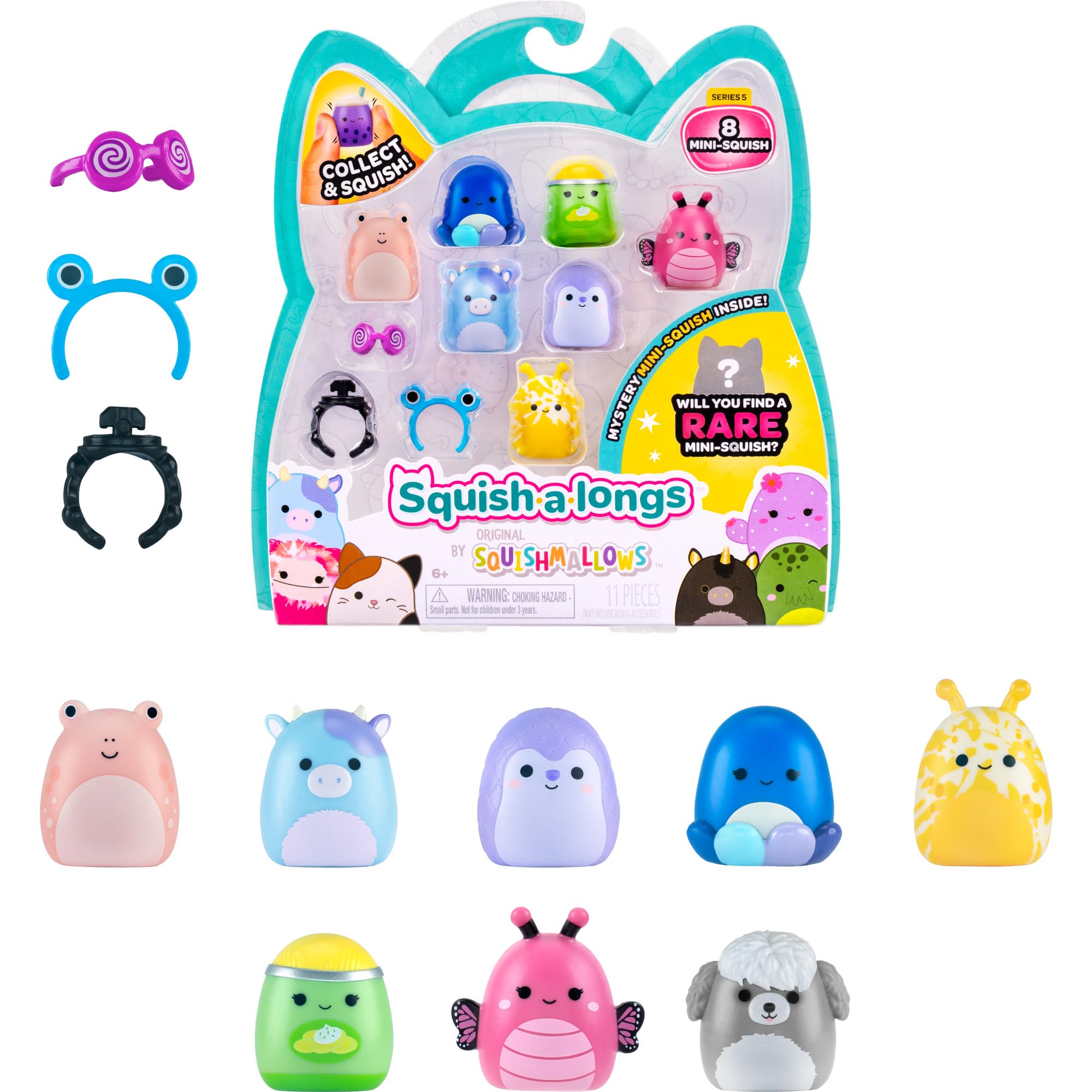 Squish-a-longs Mini-Squish 8-Pack (Wave 5, Style 1) Includes Alvarez the Tie-Dye Alien, Clayton the Clow, Josephina the Tadpole