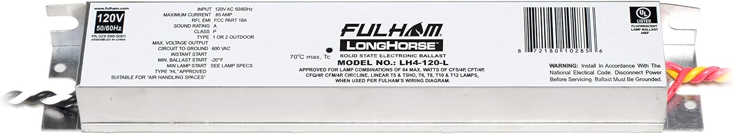 Fulham Lighting 10285 Lh4120L Longhorse 4Versatile Remote Mount BallastsInstant Start120VLinear Model W/Side Leads Electronic