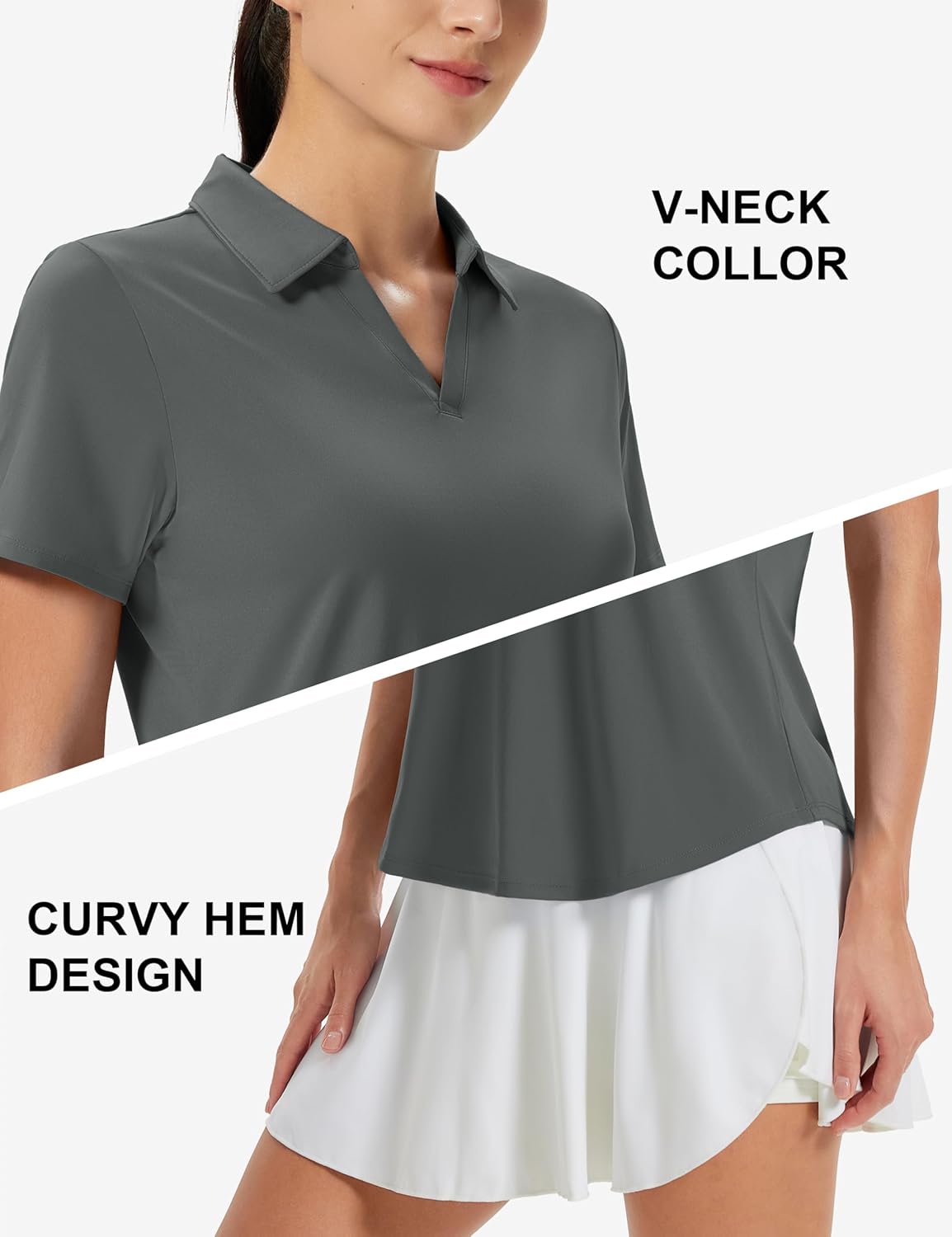 MAGCOMSEN Women's Golf Shirts Short Sleeve Polo UPF 50+ V Neck Collared Tops Quick Dry Tennis Athletic T Shirts