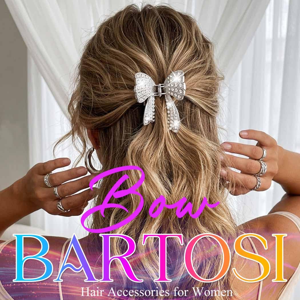 BARTOSI Rhinestone Claw Clips Gold Bow Hair Clips Small Sparkly Hair Accessories for Women and Girls (Pack of 2)