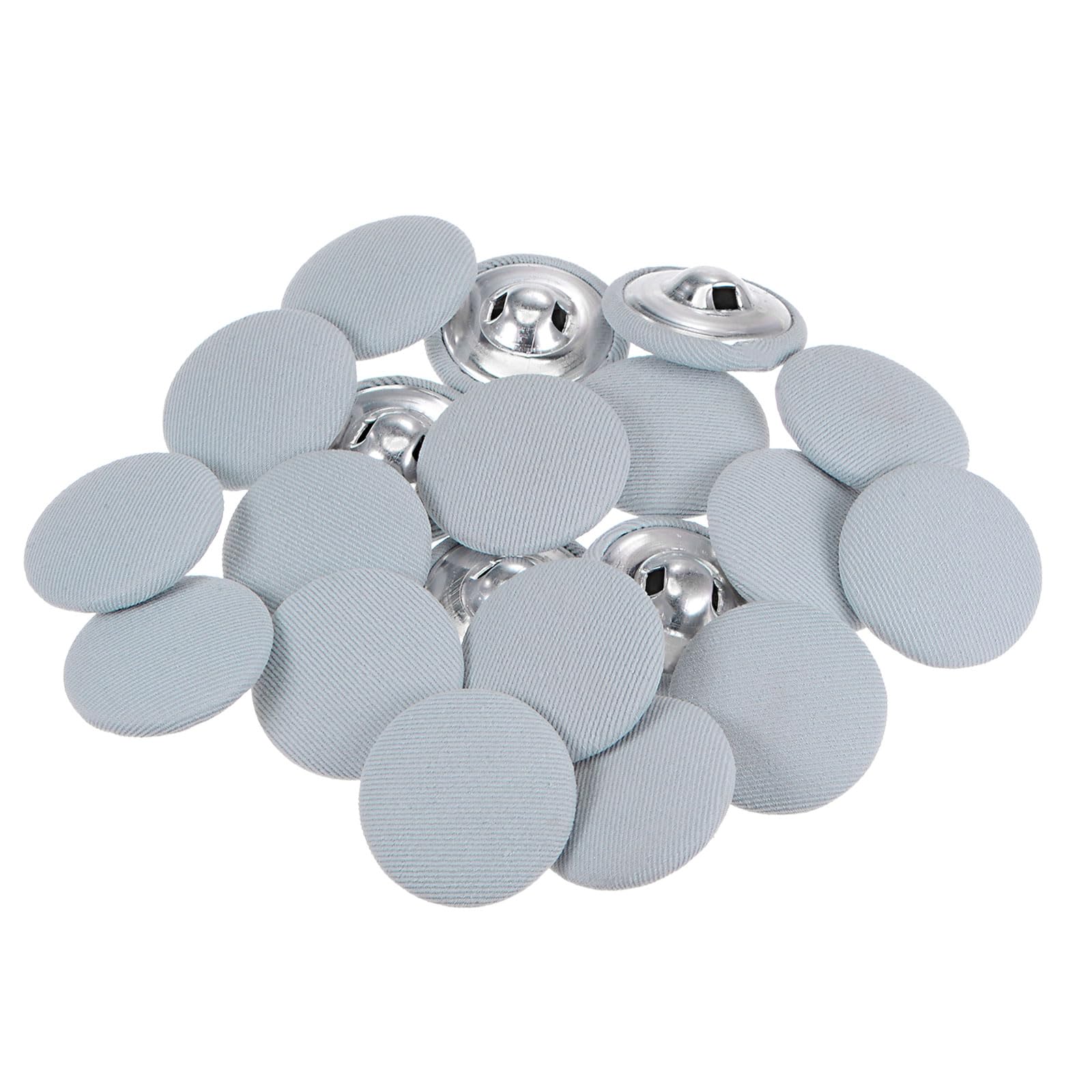 QUARKZMAN 20 Stück Knöpfe mit Stoffüberzug 25mm Runder Metallschaft Ösen Stoffknöpfe mit Stoff bezogen Nähknöpfe Vintage Ösenknöpfe für Anzüge Kleider Blusen Bastel DIY, hellblau