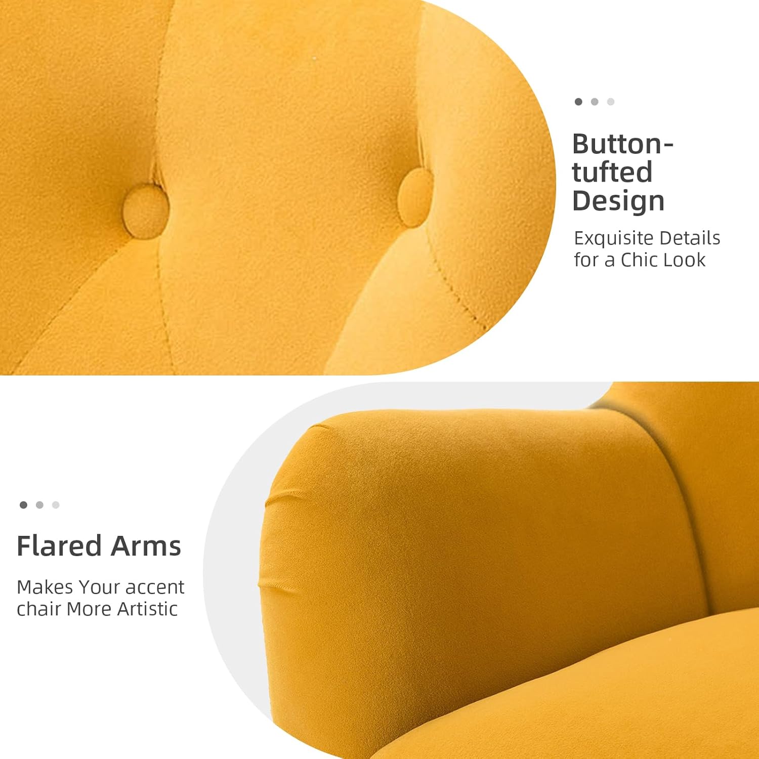 HULALA HOME Velvet Accent Chair, Modern Wingback Arm Chair with Metal Gold Legs, Velvet Tufted Upholstered Single Sofa Chair for Living Room Bedroom (Mustard)