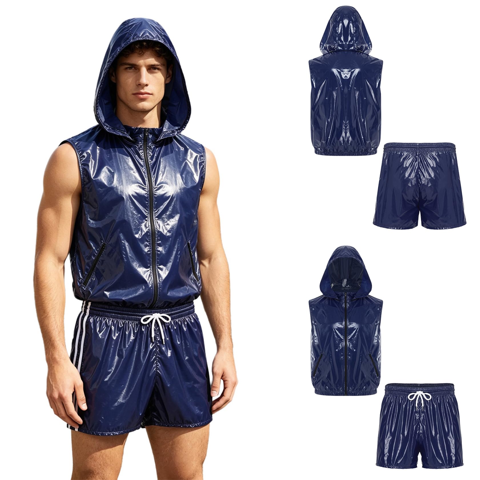 Sywiyi Hombre Streetwear Traje Deportivo Hombres Tracksuit Dos Piezas Top | Conjunto Trajes Actuación En Escena,Cintura Elástica,Abrigo Sin Mangas,Gimnasio,Golf,Ropa Casual,Ciclismo,Vacaciones
