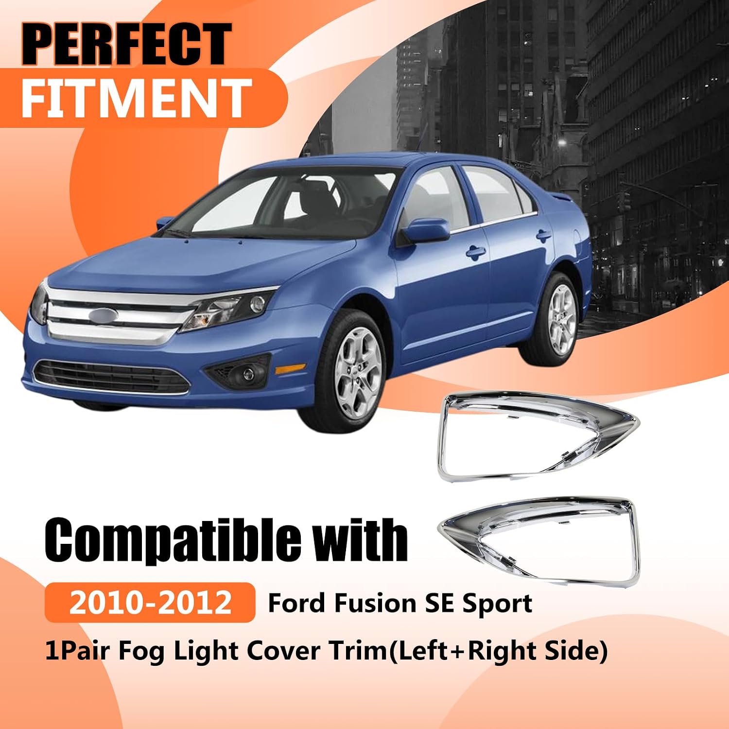 JX RACING Fog Light Trim Bezels Compatible with Ford Fusion SE Sport 2010 2011 2012 Fog Lamp Cover Chrome Driver & Passenger Side FO1039139 FO1038139 AE5Z17E810F AE5Z17E811F