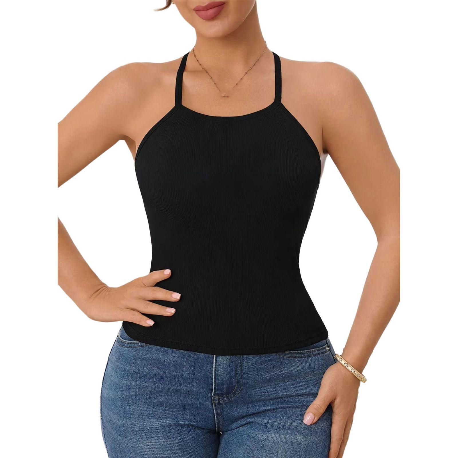 Top halter mujer con pecho acolchado camisola de canalé cómoda 8