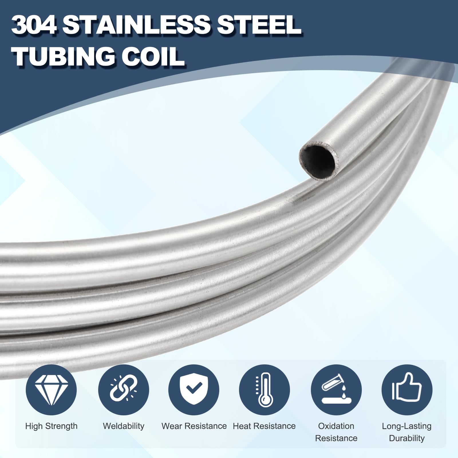 sourcing map Bobina per tubi in acciaio inossidabile, spessore della parete 1/16" OD x 4,8 m tubo industriale in acciaio inossidabile 304, tubo metallico rotondo saldato flessibile, tono argento