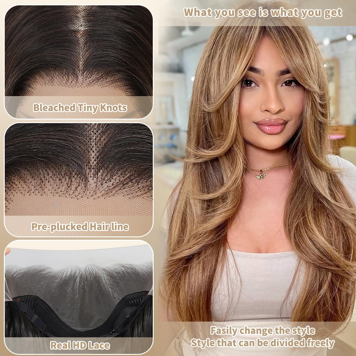 Synthetic Lace Front Wigs For Black Women 13x4 Highlight Wig HD Lace Brown Mix Blonde 26 Inch Long Layered Straight Wigs 100% Futura Premium Synthetic Wigs For Women Daily Party Use Sensationnel wigs