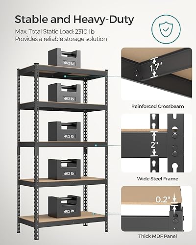Miniatura 4 de SONGMICS Estantes de almacenamiento de 5 niveles, almacenamiento de garaje, montaje sin tornillos, unidad de estantería ajustable, 17.7 x 35.4 x