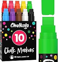 Vista 1 de Chalkola Marcadores de ventana – 0.591 in Jumbo – Punta 3 en 1 con tinta de 0.99 oz – Paquete de 10 bolígrafos de tiza neón – Amados por profesores