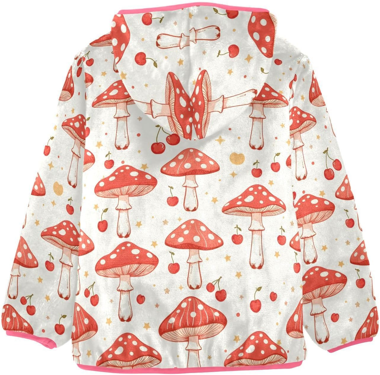 Girls Hoodie Outfit Red Mushroom Five-pointed Star Cherry Pattern Zipper Sweatshirt Coat Fleece Jacket for Kids 3-10T