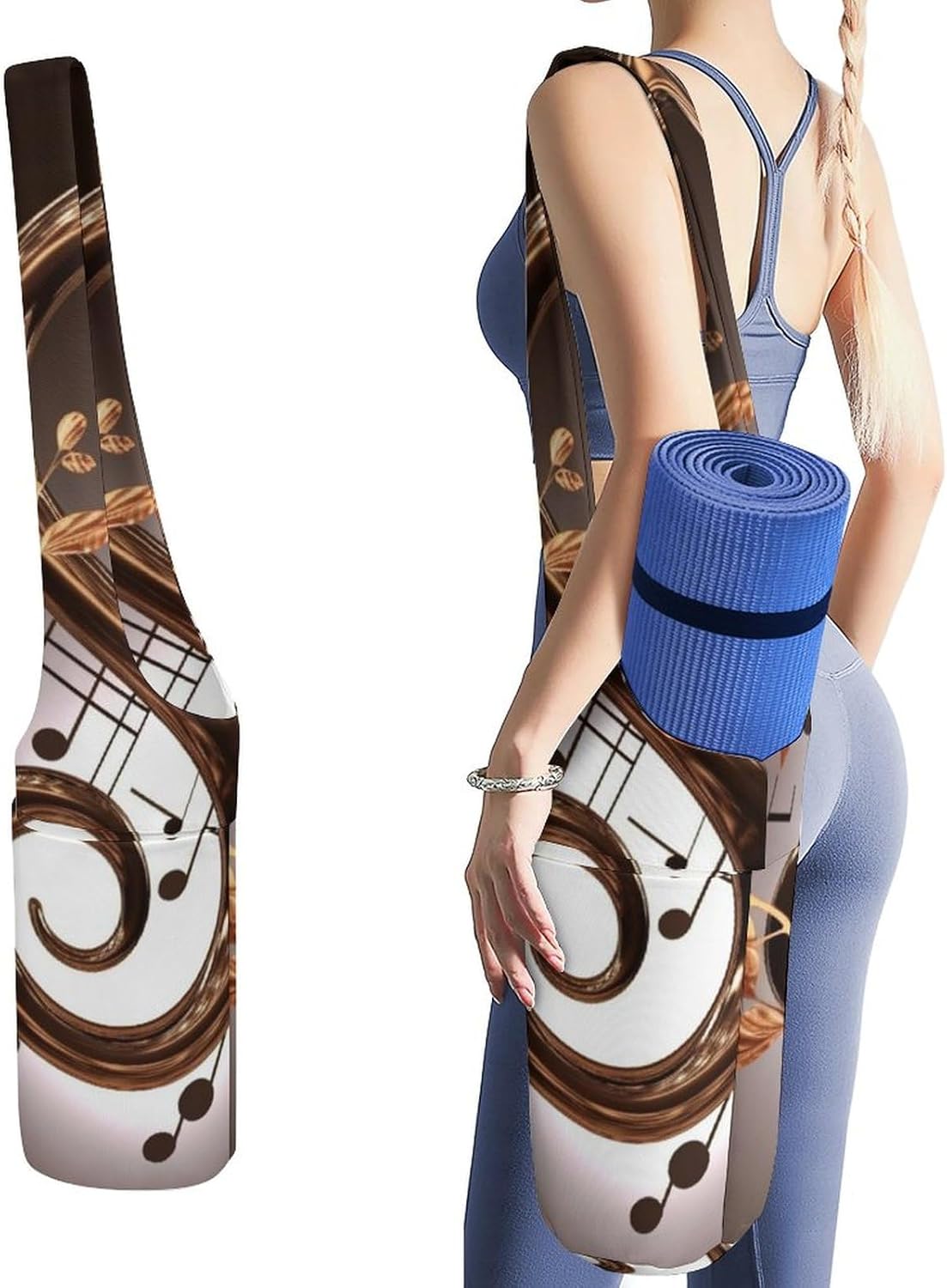 Canvas Yoga Mat Bag Music Symbol Printed Yoga Mat Storage Bag with Strap Large Capacity Gym Bag for Men Women Pilates Beach Travel