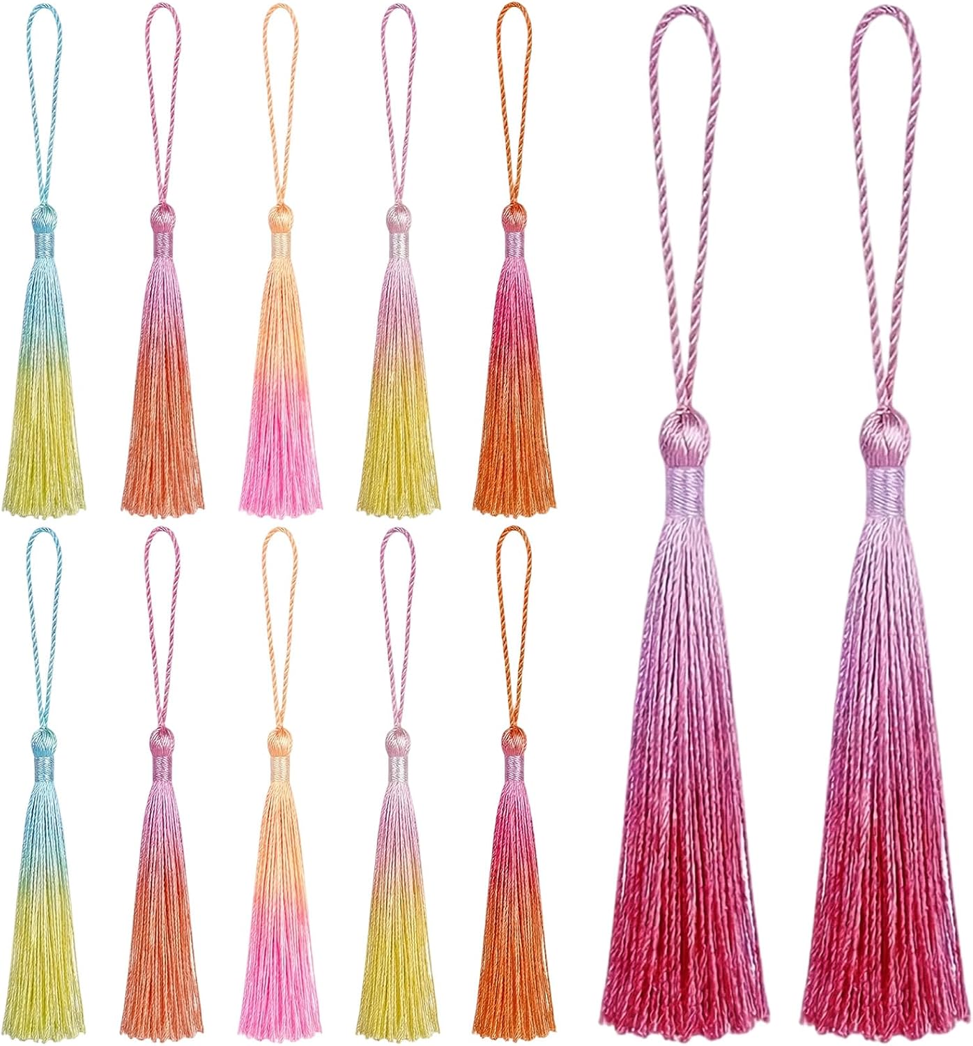12Pcs Tassels for Bookmarks Mini Bookmark Tassels Bulk 5.31in/13.5cm Mini Tassel for Crafts Book Mark Tassel for Keychain Making Colorful Silky Bookmark Tassel Jewelry Decoration Making DIY