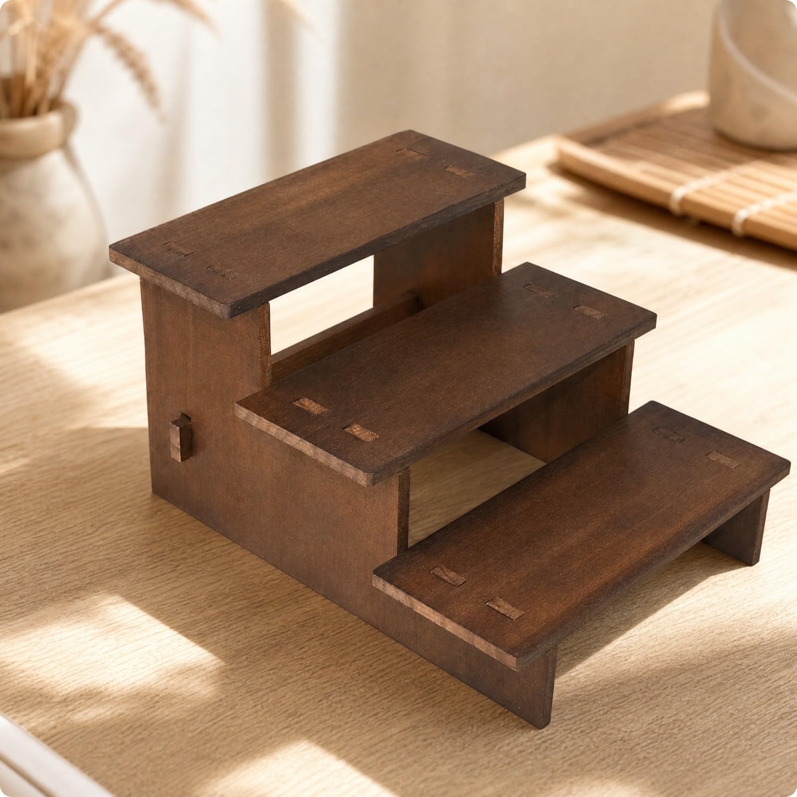 Présentoir à Bijx En Bois Massif Compact Support D'exposition En Bois Finition Marron Vintage Naturel pr Btique, Marché Artinal, 50 Cm, 5 Niveaux
