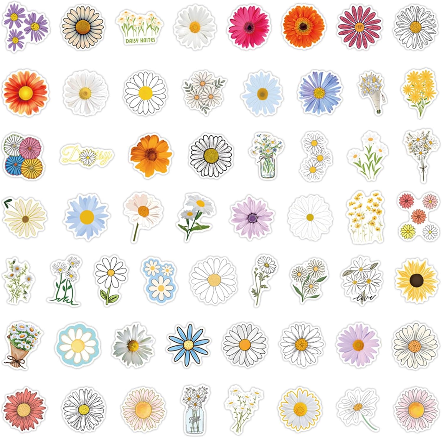 110PCS Daisy Stickers Beautiful Flower Cute Plants Decals for Water Bottles image 3