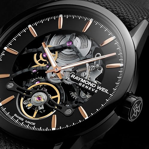 Miniatura 2 de RAYMOND WEIL Freelancer Reloj automático para hombre, Calibre RW1212 Skeleton, esfera negra abierta con índices, acero inoxidable con revestimiento