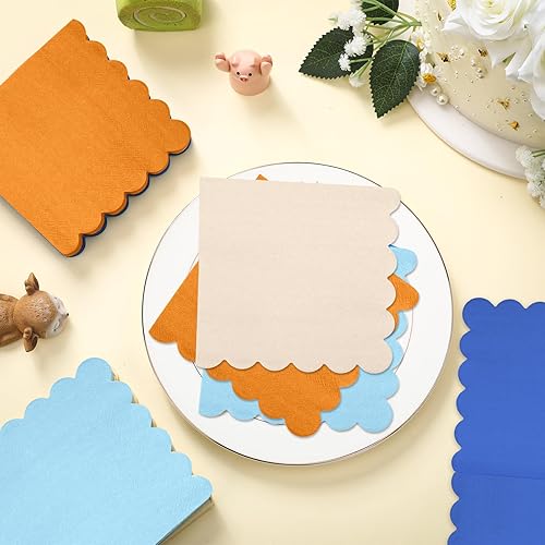 Miniatura 108 de Zhanmai Paquete de 100 servilletas de cóctel de 5 x 5 pulgadas, servilletas festoneadas de papel de color degradado con bordes festoneados, almuerzo