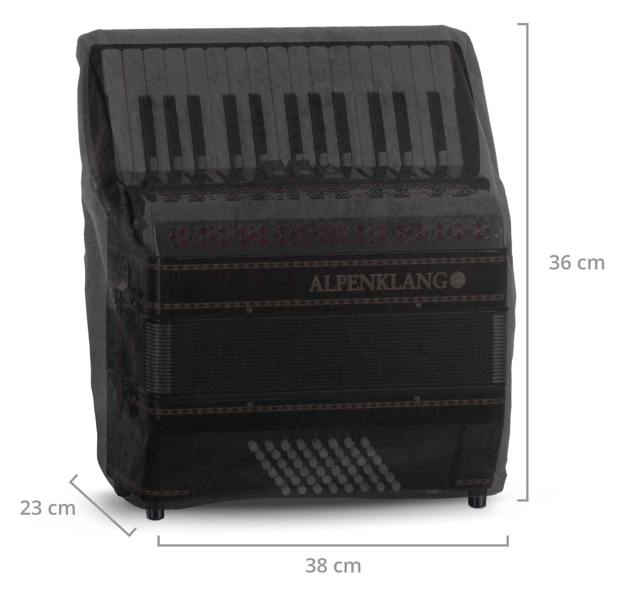 Alpenklang Cover für 48 Bass-Akkordeon Schwarz - Schutzhülle für Akkordeon - Passend für Akkordeons mit 48 Bässen - Abmessungen (BxTxH): ca. 38 x 23 x 36 cm - aus Velours - Schwarz