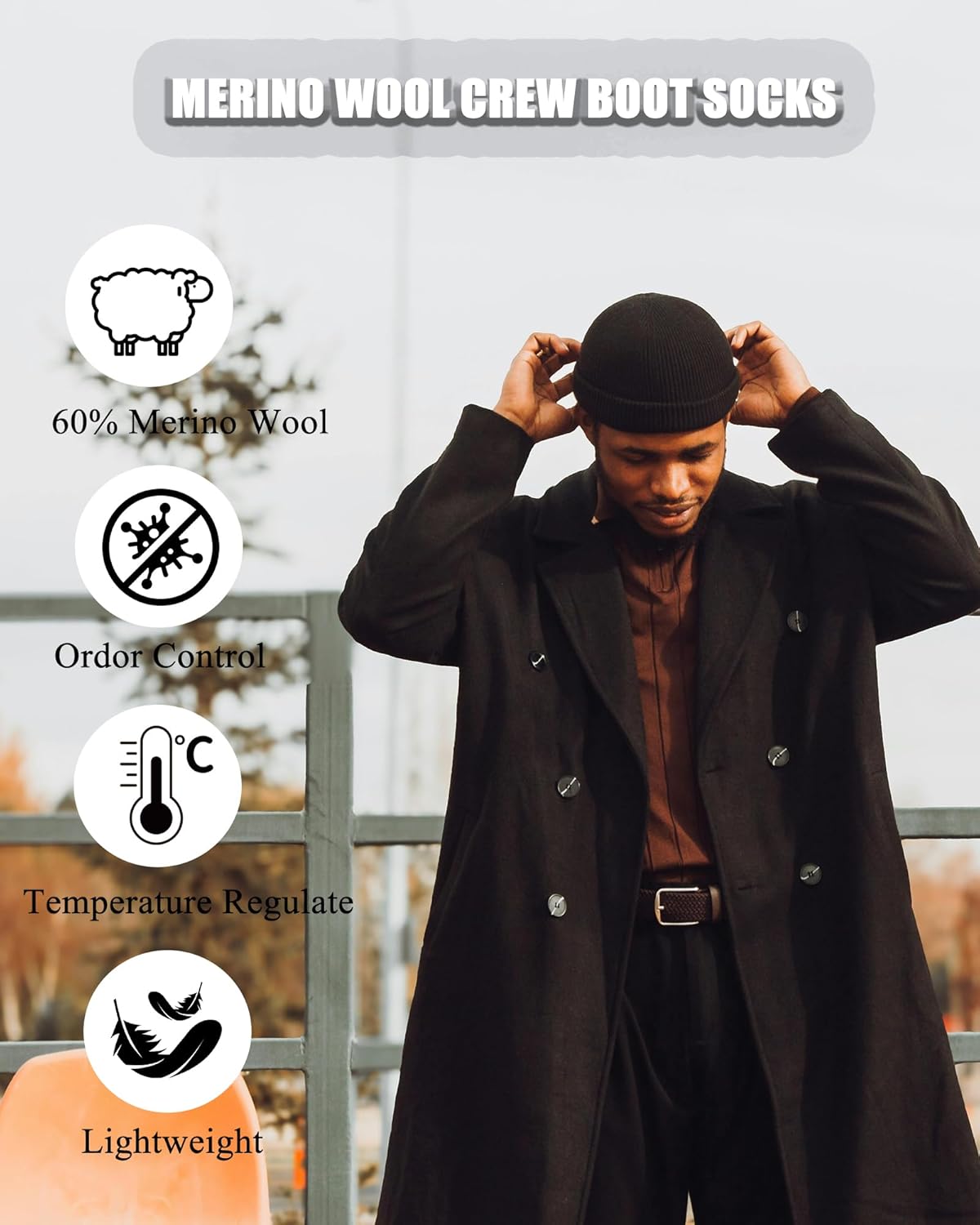 WANDER Merino Wool Socks Men 3 Pairs Cushioned Calf Boot Socks Moisturing Wicking Everyday Thermal Crew Socks - Image 3