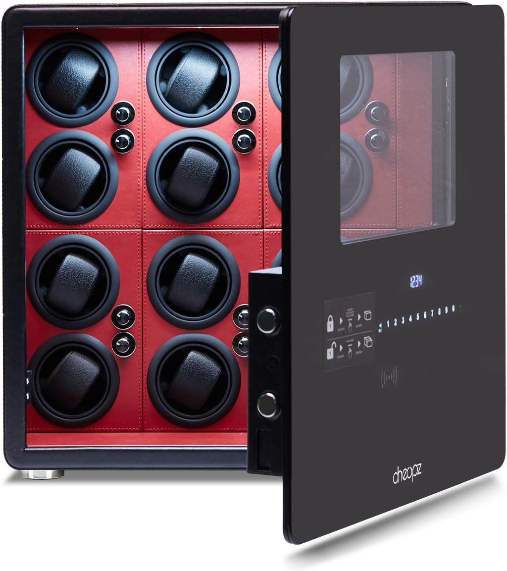 Cheopz Safe Watch Winder Box for 12 Automatic Watches with Dual Digital & Card Key Lock Security